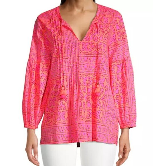 Vineyard Vines Tops - Vineyard Vines Tortola Scarf Print Pleated Top Knockout Pink Sz LARGE $148